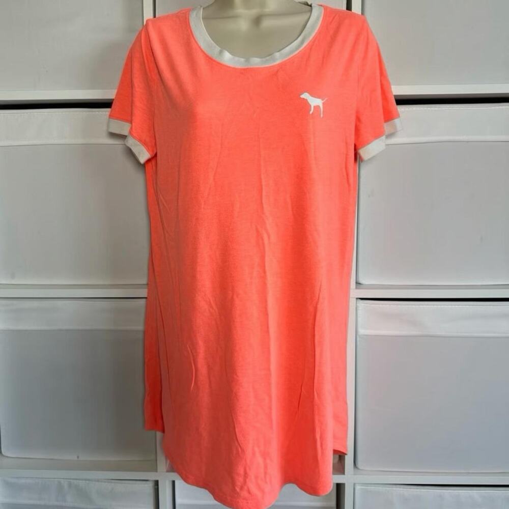 Victoria Secret PINK Y2K Neon Coral Ringer Tee Pajama Sleep Dress Size Medium